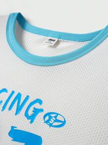 JNSQ Tween Boy Back To School Outdoor Sports Loose Fit Vest, Children's Round Neck Contrast Color Splicing Front Graphic Print Outdoor Sports Loose Fit Vest Top