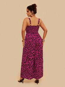 Travachic Jumpsuit Wanita Ukuran Plus Gaya Boho Santai Longgar Motif Leopard dengan Potongan Depan dan Tali Bahu, Gaya Bohemian untuk Musim Gugur/Dingin, untuk Musim Panas - Purple - View 2