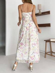 EURMUSE Floral Maxi Dress, Delicate Pastel Print, Spaghetti Strap Design, Empire Waist Cut, Soft Chiffon Material, Summer Collection, Romantic Style, V-Neckline Detail, Flowing A-Line Silhouette, Light Cream Base Color, Pink & Yellow Floral Pattern, Beach Wedding Appropriate, Feminine Design, Perfect For Summer Events, Premium Quality Fabric, Easy Care Material, Vacation Ready Style, Elegant Daily Wear, Comfortable Fit, Spring-Summer Essential - Multicolor - View 2