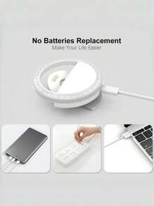 SHEIN 1pc USB Rechargeable Selfie Ring Light LED With 3 Brightness Modes, Comes With USB Charging Cable, Suitable For Selfie Ring Light Supplementary Lighting Night Dark Selfie Enhanced Mobile Phone Photography, Portable Fill Light For Live Streaming