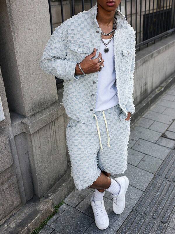 Manfinity Streetrush Jachetă de blugi și blugi pentru bărbați cu mânecă lungă și costum casual