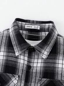 SHEIN Camisa xadrez casual de manga comprida para meninos adolescentes, versátil, com bolso de aba, adequada para deslocamento, escola, dia a dia, férias, esportes, festa, outono/inverno - Multicolorido - Ver 6