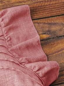 Linhara Ensemble 2 pièces grande taille, top avec col volant unicolore et pantalon à taille élastique, décontracté - Rose bonbon - Voir 3