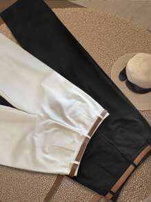 女式黑白休闲裤，适合通勤、户外、办公室、夏季和秋季（不含腰带） - 彩色 - 查看 2