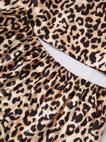4pcs Plus Size Women Leopard Print Sexy Satin Sleepwear Outfit, Camisole Top & Pants And Robe Set, Fall Clothes - Multicolor - View 6