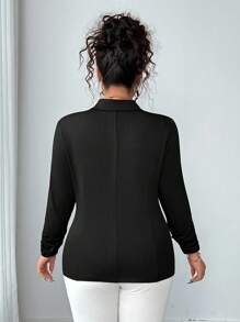 Elenzga Plus Size Women Casual Minimalist Notch Collar Jacket, Commuter Style Winter Fall Autumn - Black - View 2