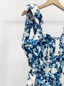 Women's Floral Print Twist Shoulder Mini Dress For Vacation - Multicolor - View 3