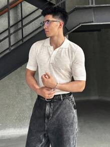 Manfinity BRENVOR 男士休闲字母针织短袖圆领针织上衣 - 白色 - 查看 2