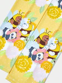 We Bare Bears X SHEIN 1 对可爱卡通花卉印花袖套 - 黃色 - 查看 2