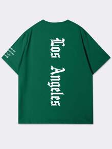 Manfinity LEGND Men's Summer Short Sleeve T-Shirt With Slogan Graphic, 2000s Style - Dark Green - View 3