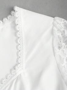 Fairmaia Áo cánh ren vá màu trơn thanh lịch theo phong cách truyền thống của Đức dành cho nữ - trắng - Xem 4