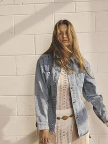 Aralina 女士长袖水洗牛仔夹克 - 中等水洗藍 - 查看 6