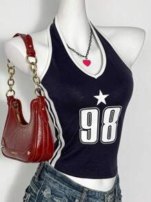 Teen Girls Numeric Letter Graphic Cami Tank Top, Suitable For Spring/Summer Street, All-Match Everyday, Sports, Shopping, Back To School, Vacation, School Style, Easter, Music Festival, Graduation, Family Gathering/Back-To-School Outfit,,Cute,Holiday Family Outdoor Spring Picnic Everyday Wear, Suitable For Various Occasions