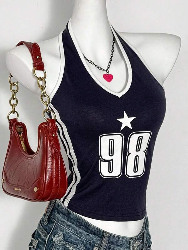 Teen Girls Numeric Letter Graphic Cami Tank Top, Suitable For Spring/Summer Street, All-Match Everyday, Sports, Shopping, Back To School, Vacation, School Style, Easter, Music Festival, Graduation, Family Gathering/Back-To-School Outfit,,Cute,Holiday Family Outdoor Spring Picnic Everyday Wear, Suitable For Various Occasions