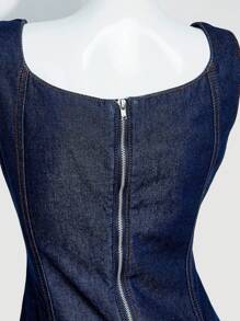 SHEIN MOD 女式夏季休闲水洗无袖牛仔连衣裙