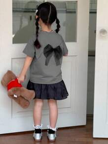 Dazy Kids 小女孩圆领短袖针织T恤，夏季，返校 - 灰色 - 查看 1