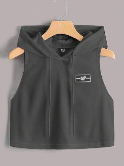 SHEIN EZwear 女式拼接細節帽t背心,適用於夏季運動