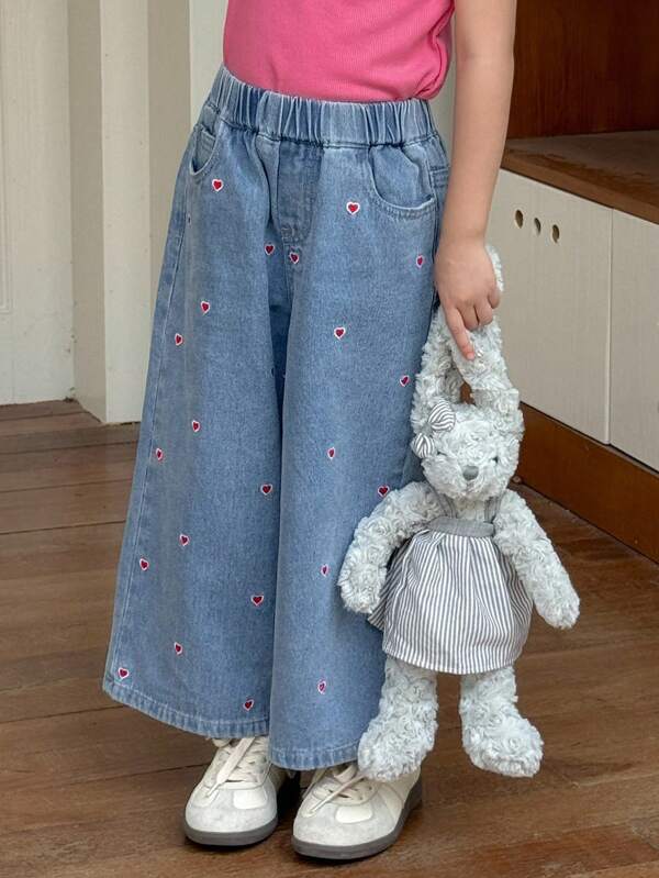 DAZY Girls Casual Water Wash Wide Leg Korean Style Loose Fit Jeans