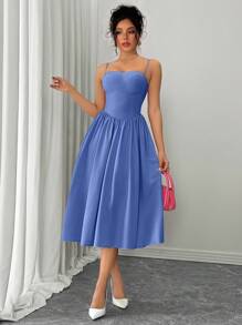 Rafferiza Fashionable Versatile Date & Party Spaghetti Strap Waist Flared Dress For Women, Autumn/Winter Summer Dress