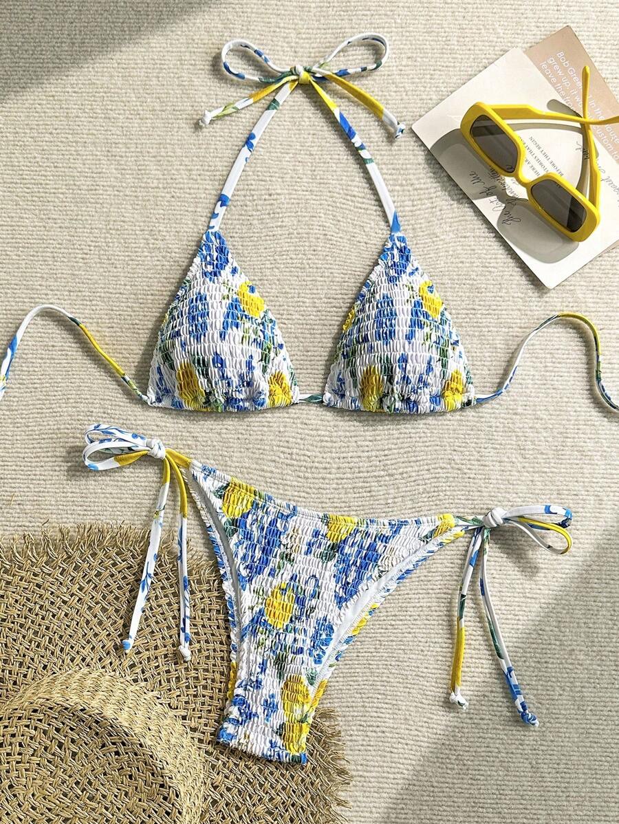 Swim Mod Bộ đồ bơi bikini in họa tiết buộc cổ 2 mảnh đi biển mùa hè cho nữ - Nhiều màu - Xem 1