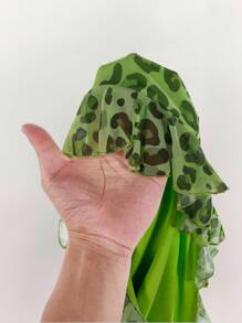 Amplova Summer Women's Leopard Print Hippie Style Rhinestone Decorated Low Cut Asymmetrical Hem Mini Dress - Green - View 8