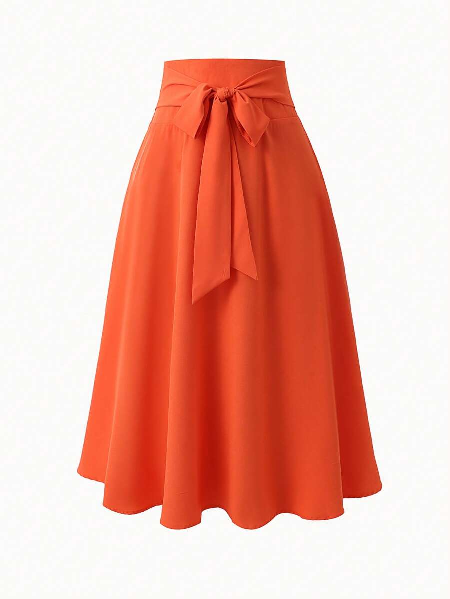 Rometta Plus Size Women's Casual Solid Color Long Skirt, Versatile For Daily Work Fall - Orange - View 1