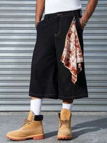 Manfinity Hypemode 男士纯色宽松头巾装饰休闲牛仔短裤