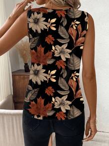 SHEIN Clasi Vintage Floral Print V-Neck Sleeveless Women Blouse, Suitable For Summer Suitable For Going Out - Multicolor - View 2