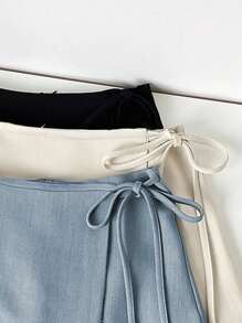 Franclia 毕业季休闲百搭吊带不对称下摆新款夏季卡其色纹理宽幅面料半身裙女士短裙女裙女士夏季服装夏季下装 - 霧霾藍 - 查看 4