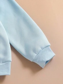 Sparklyn 青少年女孩休闲宽松蓝白字母花卉印花连帽运动衫 - 淺藍色 - 查看 5