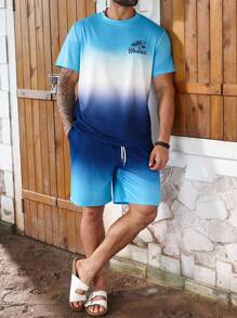 Manfinity Homme Bộ áo phông tay ngắn Gradient cỡ lớn cho nam và quần short, thường ngày khi đi nghỉ - Nhiều màu - Xem 4