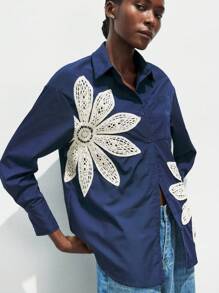 Maija Lose sitzende Damen Bluse mit gehäkelter Verzierung, lässig-elegantes Boho-Design, weich und bequem wie Kimono, geeignet für Frühling/Sommer Urlaub und Musikfestivals, Khaki