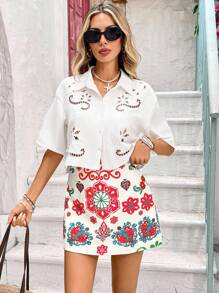 Vivid Eden Falda acampanada con estampado vintage casual de vacaciones para mujer