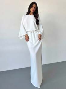 Firerie Robe droite blanche élégante, minimaliste, chic et romantique pour femmes. Manches chauve-souris, robe de garden-party, robe de remise des diplômes blanche, tenue décontractée d'été, retour à l'école, tenue de voyage en avion, tenue de sortie