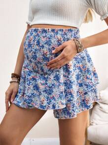 SHEIN Maternity Floral Print Wrap High Waist Ruffled Hem Skirt, Vacation Style