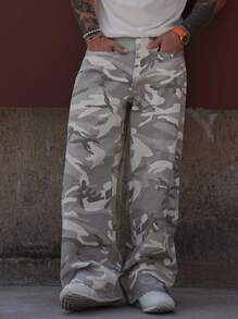 DAZY Spring Camouflage Multi-Color Men's Casual Loose Cargo Jeans With Pockets - Grey - View 3