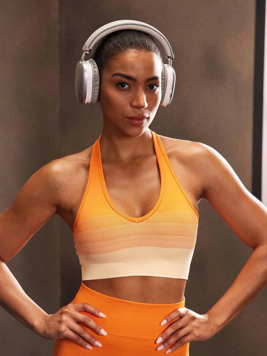 Powerista Áo ngực thể thao sọc Racerback hàng ngày cho nữ - trái cam - Xem 1