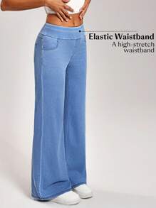 Flexra Women's Pocket Flare Casual Versatile Denim Jeans - Blue - View 6