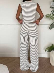 CovetEZ Ensemble 2 pièces pour femmes, Top de débardeur rayé et pantalon, décontracté