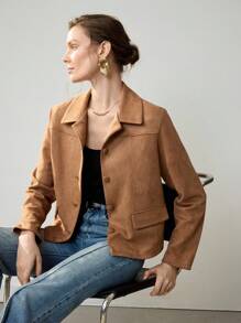 Uhlyne Jaqueta Corta-Vento Retrô e Clássica Feminina com Design de Moeda Antiga, Design Elegante com Botões e Bolsos Falsos, Cor Sólida Minimalista Adequada para Ir e Vir