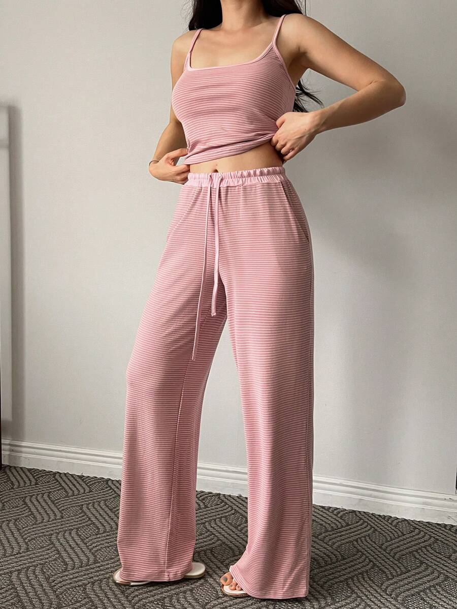 DAZY 2 pezzi Completo pigiama in casa con canotta aderente a righe e pantaloni