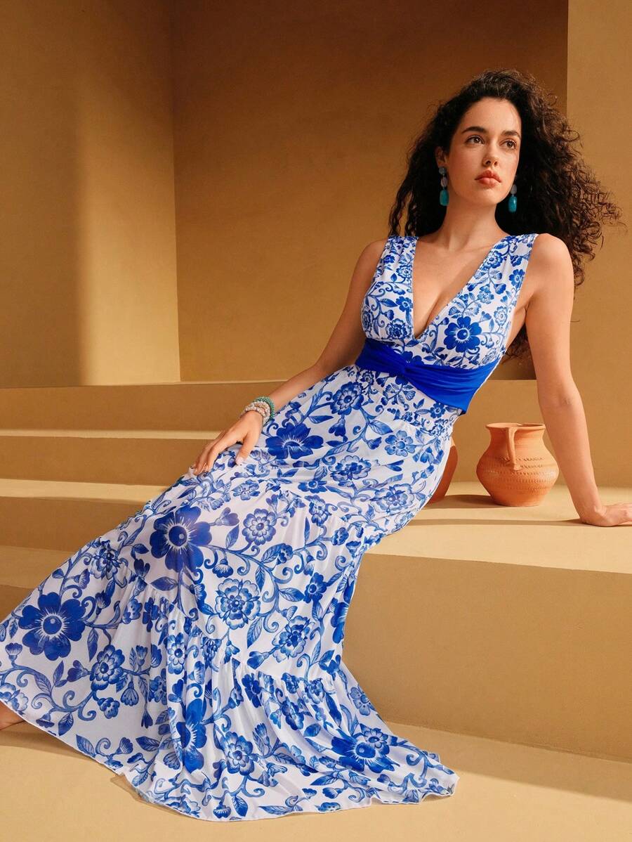 Swim Oasis Women's Floral Print Twist Front One Piece Swimsuit Set With Coverup & Skirt For Summer Beach Vacation - Multicolor - View 1