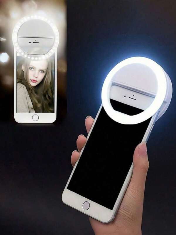 SHEIN 1pc USB Rechargeable Selfie Ring Light LED With 3 Brightness Modes, Comes With USB Charging Cable, Suitable For Selfie Ring Light Supplementary Lighting Night Dark Selfie Enhanced Mobile Phone Photography, Portable Fill Light For Live Streaming