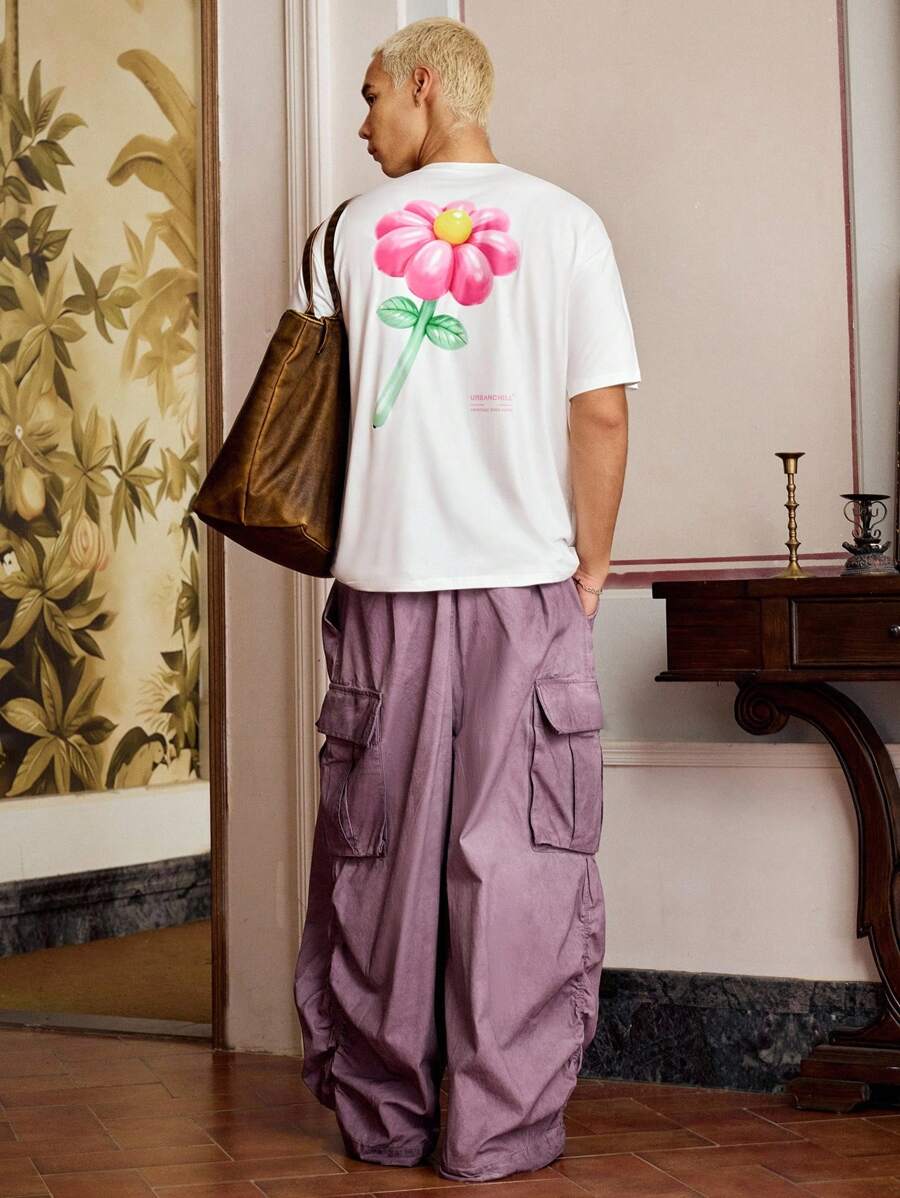 SWAVVY Men's Fun Graphic T-Shirt With 3D Balloon Flower Pattern Printing, Easy And Casual Party Wear, Round Neck Short-Sleeved T-Shirt