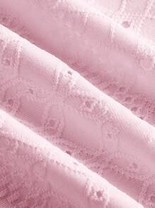 SHEIN EZwear Áo yếm dệt kim cỡ lớn màu hồng có dây rút phía trước / giữa và viền bất đối xứng cho nữ - Hồng - Xem 3