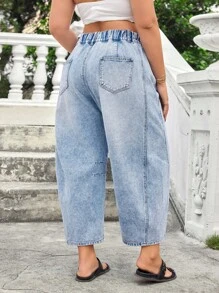 EMERY ROSE Plus Size Women Pocket Design Flared Loose Casual Jeans - Light Wash - View 2