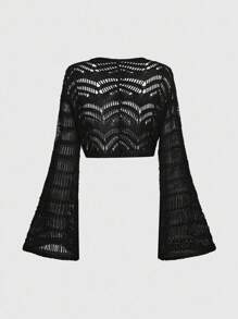 ROMWE Plus Size Women Hippie Boho Style Embroidered Cardigan With Moon & Star Pattern,Fall Clothes For Women - Black - View 2