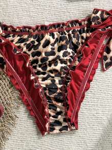 Soleia Women's Vintage Colorful Leopard Print Frill Tie Neck Tassel Decorated Bikini Set Set, Ideal For Summer Beach Leopard Print Bikini Leopard Bikini Set Tie Side Bikini Off The Shoulder Christmas Tops For School Back To School Outfits Women Back To School Women's Fall Clothes Goth Women Clothing Club Outfits Women Sexy Halloween Costumes Going Out Outfits Concert Outfits Country Concert Outfit