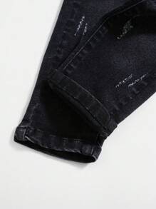 SHEIN Baby Boys Casual Soft Cute Ripped Cat Whiskers High Stretch Skinny Black Denim Jeans,Casual And Versatile For Baby Boys Indoor/Outdoor Fall/Winter Clothes