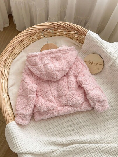 Babygirl Casual Solid Color Cute Heart Fluffy Hooded Jacket